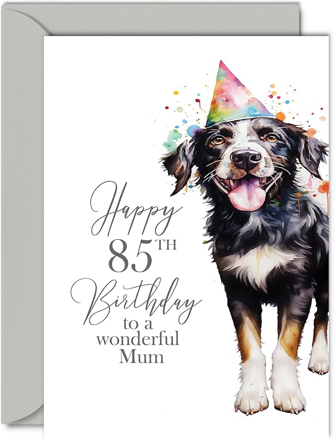 85th Birthday Cards for Mom - Party Dog - Happy Birthday Card for 85 Year Old Mom from Son Daughter, A5 Bday Women Woman Her Greeting Cards Gift for Mom Birthday Gifts