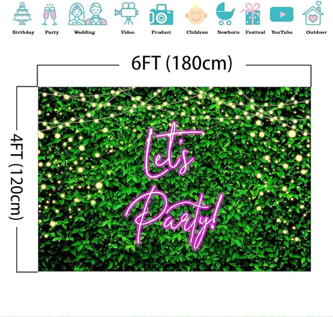 Mocsicka Let's Party Backdrop Greeny Glitter Lights Happy Birthday Background Let's Party Kids Chirldren Birthday Party Supplies Photo Booth Props (6x4ft)