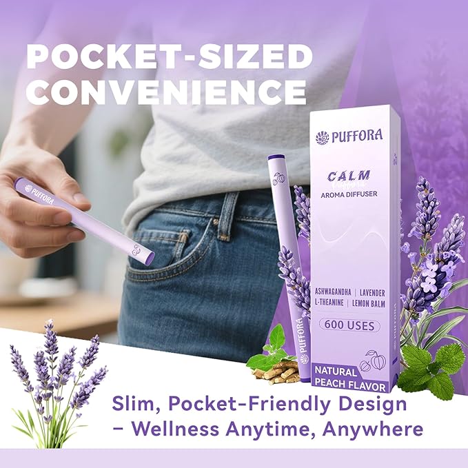 Herbal Diffuser Pen, Plant-Based - Ashwagandha, Lavender, L-Theanine, Lemon Balm, Vitamin B1 & B6, Supports a Calm Mood, Relaxed Feelings, 600 Uses