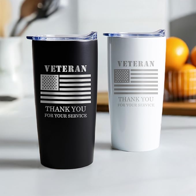 Lifetime Creations Veteran Tumbler - Engraved Veteran's Day Gifts with USA Flag for Veterans Day Event, Thank You for Your Service, Employees, Community Recognition (Matte Black, Holds 20 ounces)