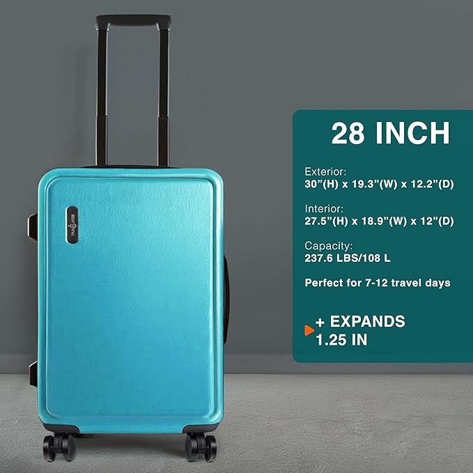 TRAVELARIM 28 Inch Luggage with Spinner Wheels, Hard Shell Suitcase with TSA Locks for Luggage, Travel Large Suitcase, Expandable Hard Shell Suitcases, Teal