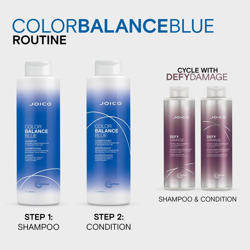 Joico Color Balance Blue Shampoo | For Lightened Brown Hair | Eliminate Brassy Orange Tones | Boost Color Vibrancy & Shine | UV Protection | With Rosehip Oil & Green Tea Extract | 33.8 Fl Oz