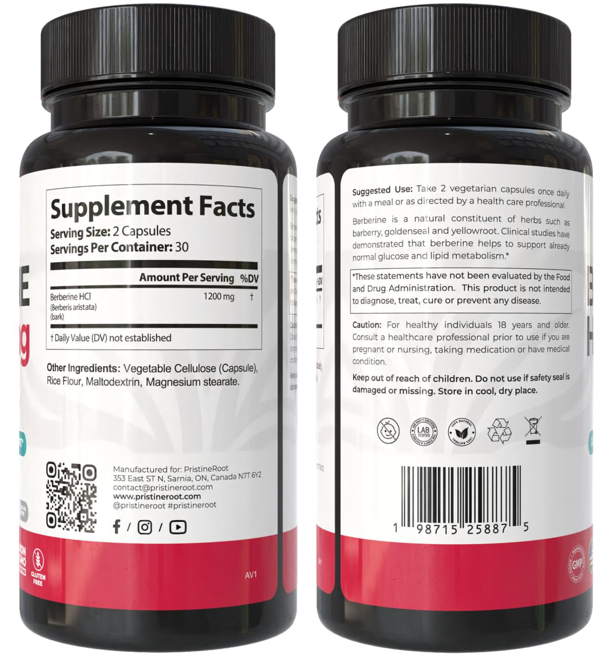 Berberine Supplement 1200mg – Organic Berberine Weight Loss, Metabolic & Heart Health Support – High Absorbency Pure Berberine HCl Formula – 60 Capsules