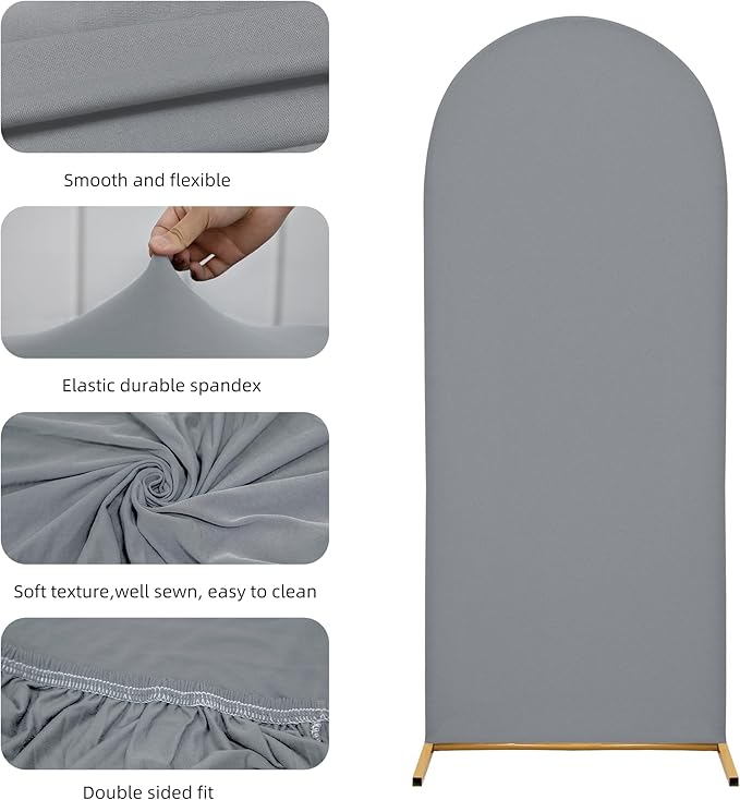 Arch Covers,Arch Backdrop Stand Fitted Cover for Wedding Birthday Party Ceremony Banquet Decoration(7.2FT,Smoky Grey,Cover Only)