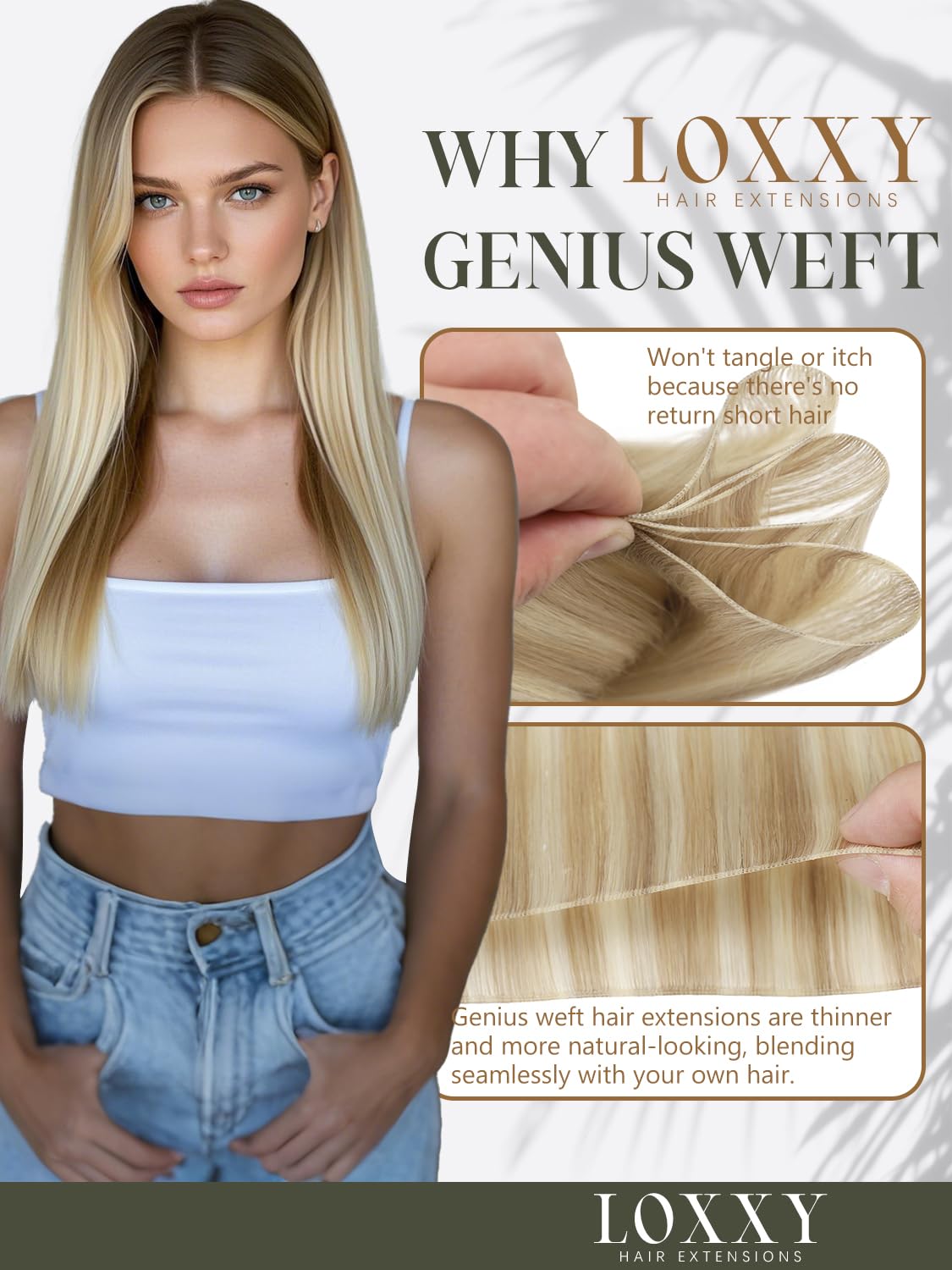 Loxxy Genius Weft Hair Extensions Real Human Hair 18inch Grey Sew in Extensions Real Human Hair Extensions Natural Hair Genius Weft for Short Hair One Piece
