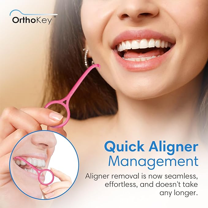 OrthoKey Aligner Remover - Versatile Clear Aligner & Retainer Removal Tool - Hygienic Invisalign Remover, Denture Grabber - Portable & Durable, Fits Dental & Aligner Cases - (Pink, 1-Pack)