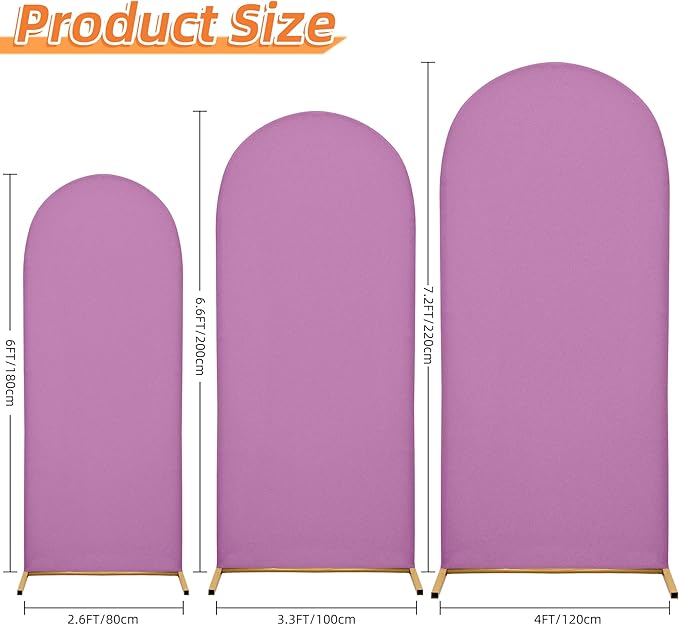 Arch Covers,Arch Backdrop Stand Fitted Cover for Wedding Birthday Party Ceremony Banquet Decoration(7.2FT&6.6FT&6FT,Lilac,Cover Only)