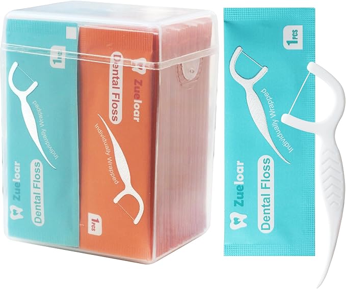 Individually Wrapped Dental Floss Picks, Zueloar Floss Singles Case,50 Count Tooth Flossers for Travel Hotel Restaurant Party Office Car, Oral Care and Clean Teeth for Adults Kids (50)