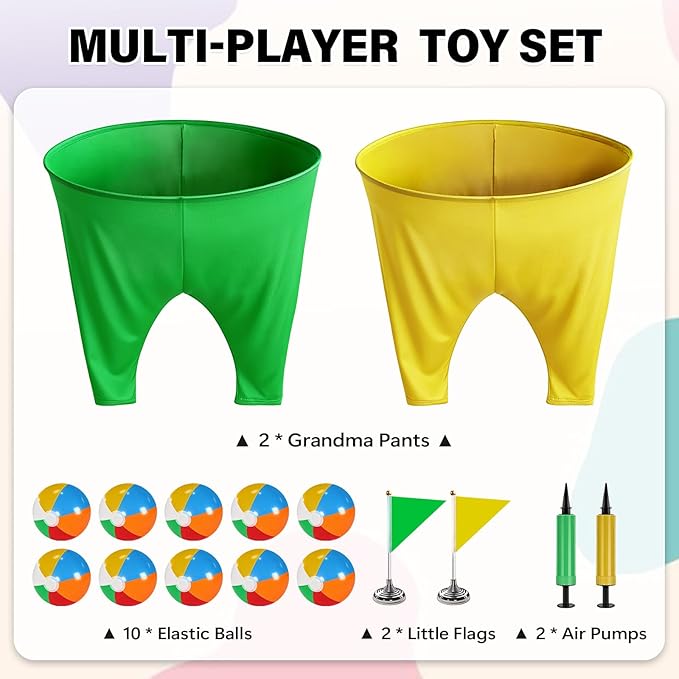 Granny Pants Yard Game for Kids (31.5 in *24 in), 2Pcs Granny Pants Outdoor Games with 10 Bouncy Balls, 2 Pumps & Flags, Granny Pants Game for Easter Carnival Party Gatherings(Small)