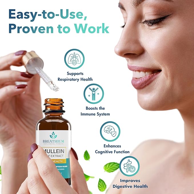 4-in-1 Mullein Drops for Lungs & Gut Health – Liposomal Mullein Leaf Extract, Sunflower Lecithin & Choline for Immune, Digestive, Allergy & Mucus Relief – Made in USA – 2oz Peppermint