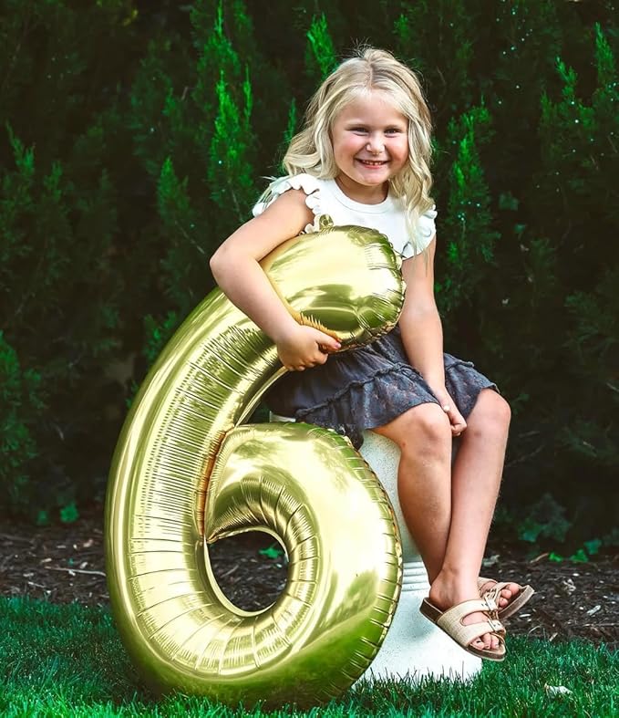 Champagne Gold Number 6 Balloon 40 Inch, White Gold 6 Balloon Number, 6th Birthday Decorations, Light Gold Party Supplies for Boys Girls