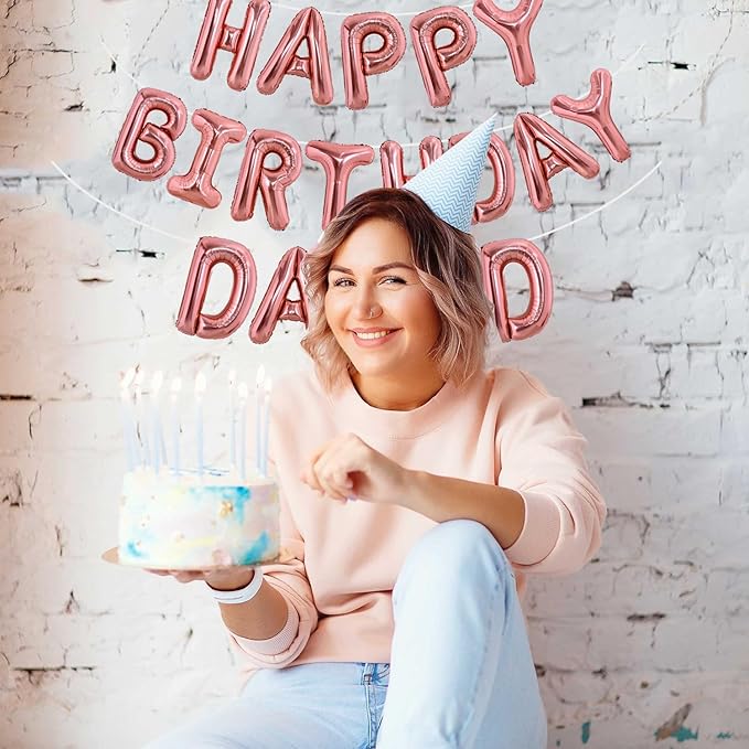 TONIFUL 65 Pcs 16 Inch Rose Gold Happy Birthday Balloons and 2 Sets A-Z Foil Letters Balloons DIY Personalized Phrase Banner for Birthday Celebration Halloween Thanksgiving Christmas Party Decor