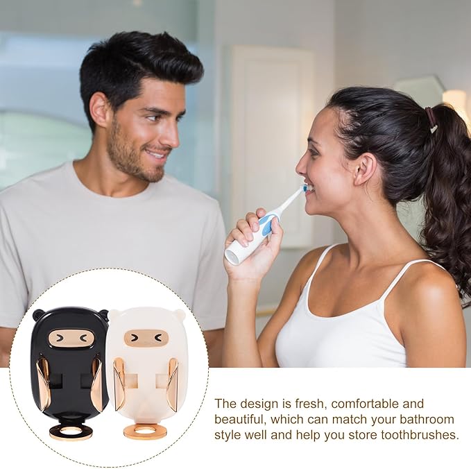 DOITOOL 2pcs Wall-Mounted Electric Toothbrush Holder and Organizer Punch-Free Gravity Sensor Toothbrush Stand for Bathroom Retractable Rack in Metallic White and Matte Black