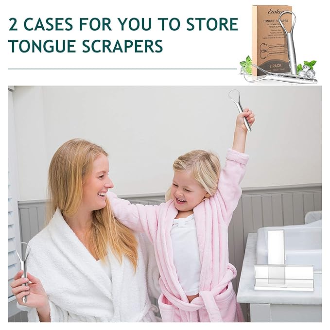 Tongue Scraper (2 Pack), Wide-head Tongue Cleaner with Nice Carrying Box, Easkep 100% Stainless Steel Tongue Scrapers Cleaners, for Men, Women, Adults, Kids