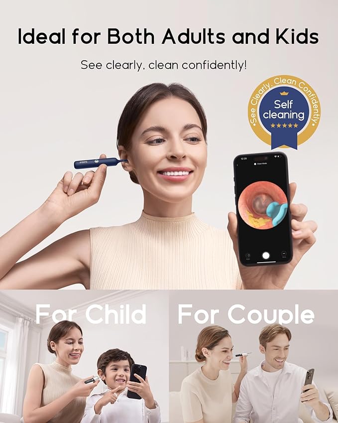Bebird Earsight Plus R37R Ear Cleaning Camera Wax Removal Tool kit, Flexible Ear Scope Otoscope Camera Light, Visual Ear Picker Wireless Earwax Remover Tweezers for Family