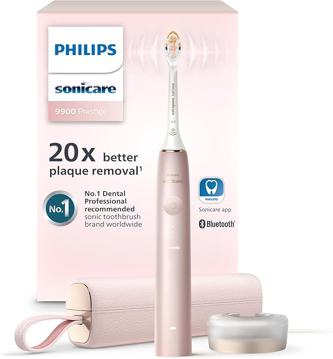 Philips Sonicare DiamondClean 9900 Prestige Electric Toothbrush - with SenseIQ Technology and Advanced AI App, 5 Brushing Modes, 3 Intensity Levels, Charging Travel Case, Pink, Model HX9990/13