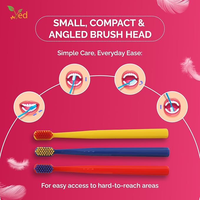 Ved ProCura Ultra Soft Toothbrush – Gentle Manual Toothbrush for Adults with 5,460 Super Soft Bristles for Sensitive Teeth and Gums, (Dark Blue+RED+Yellow)