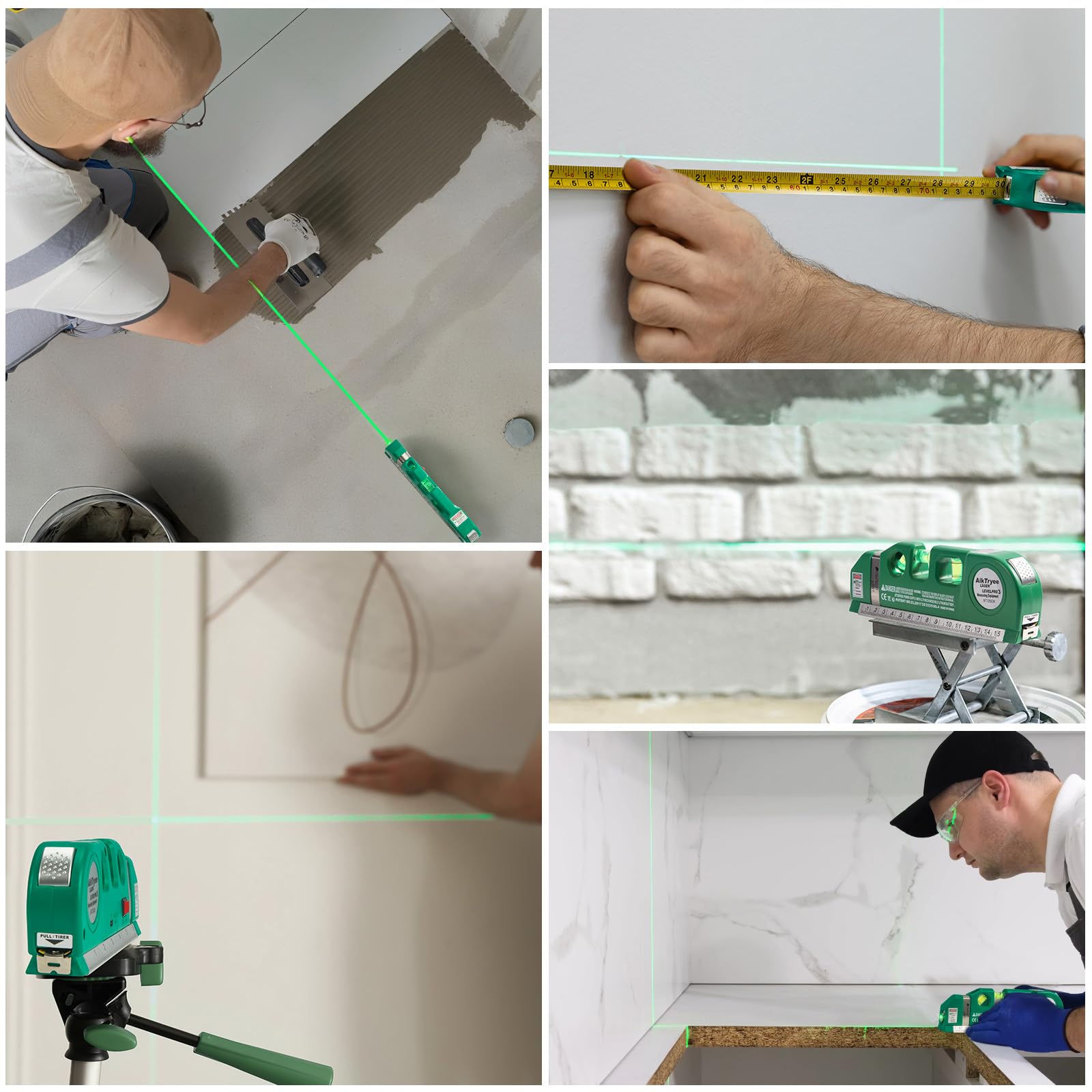 Level Tool Laser Level Leveler tool Cross Line Vertical and Horizontal Line with USB Rechargeable for Picture Hanging cabinets Tile Walls by AikTryee.