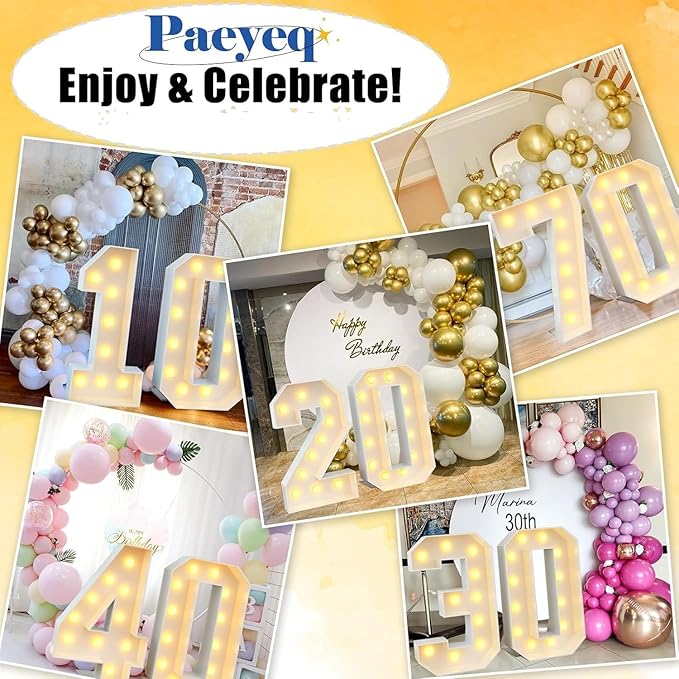 4ft Light Up Numbers 60 Numbers with Lights Bulbs White Slot-in Marquee Frame for Men Women 60th Birthday Party Decorations Pre-Cut Mosaic Cardboard Large Cut-Out Thick Foam Board Sign Anniversary