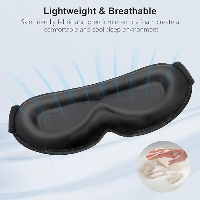Gritin 100% Blackout Sleep Eye Mask for Women Men, Zero Pressure Sleeping Mask - Ergonomic Design 3D Cutout Eye Movement and Eyelash Friendly Night Blindfold, Ultra Soft Comfortable for Sleeping
