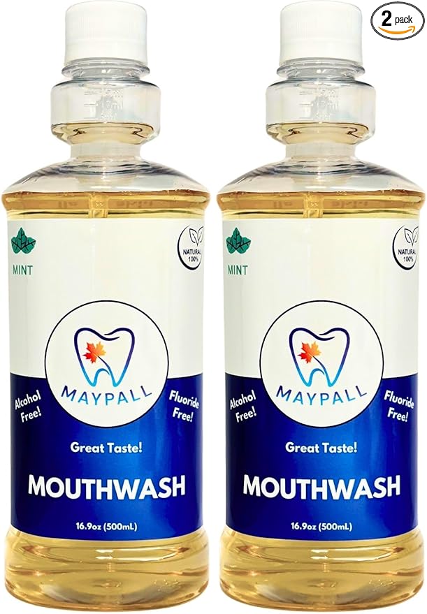 Adult Mint Mouthwash, Safe to Swallow, Natural, Promotes Healthy Teeth, Mild Taste, No Burn, Fluoride Free, Alcohol Free, pH Balancing. 16.9oz (Pack of 2).