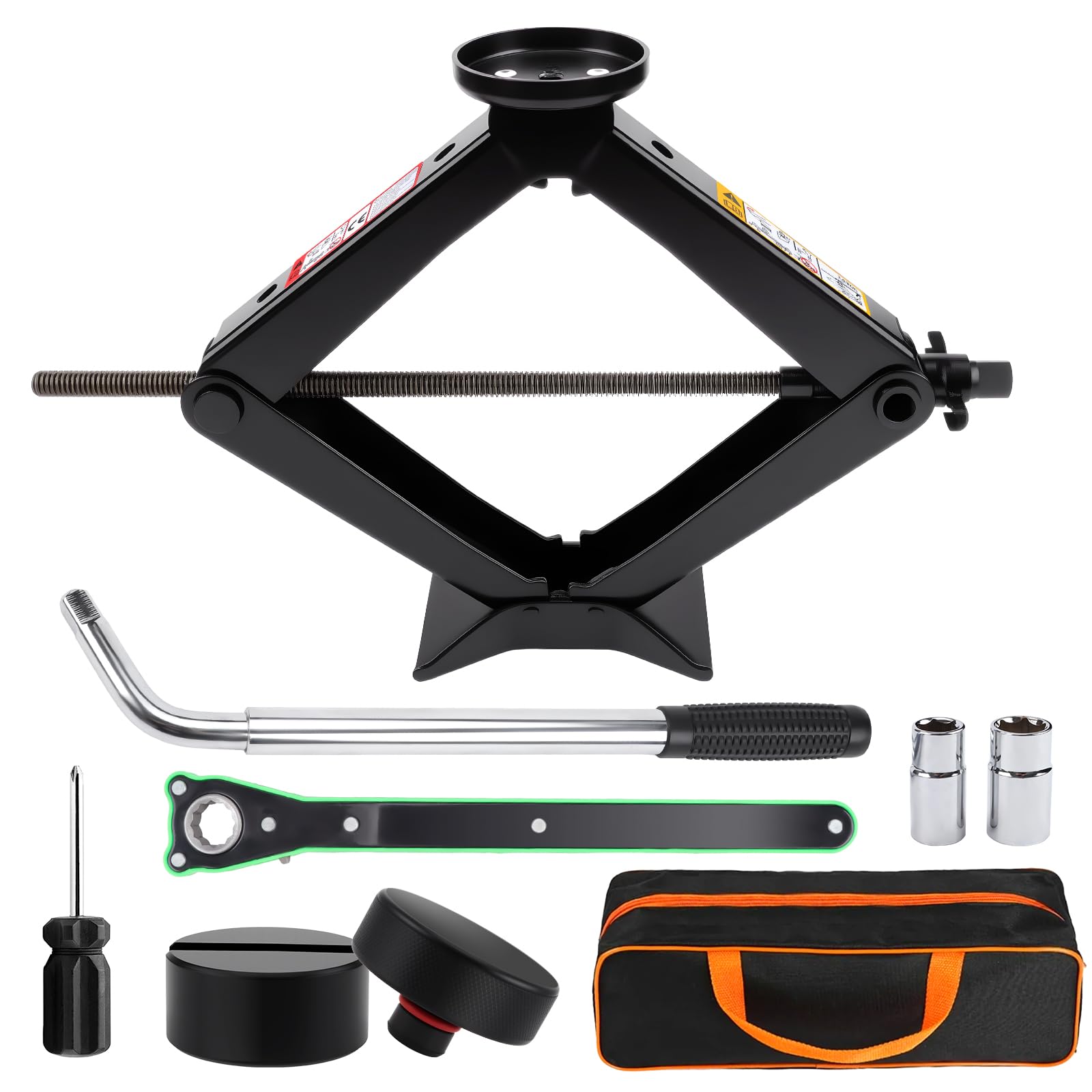 Portable Car Jack Kit, 3 Ton Auto Scissor Jack Kit for Tesla Model Y Model 3/S/X, Tire Repair Kit with 2 Tesla Specific Jack Pad