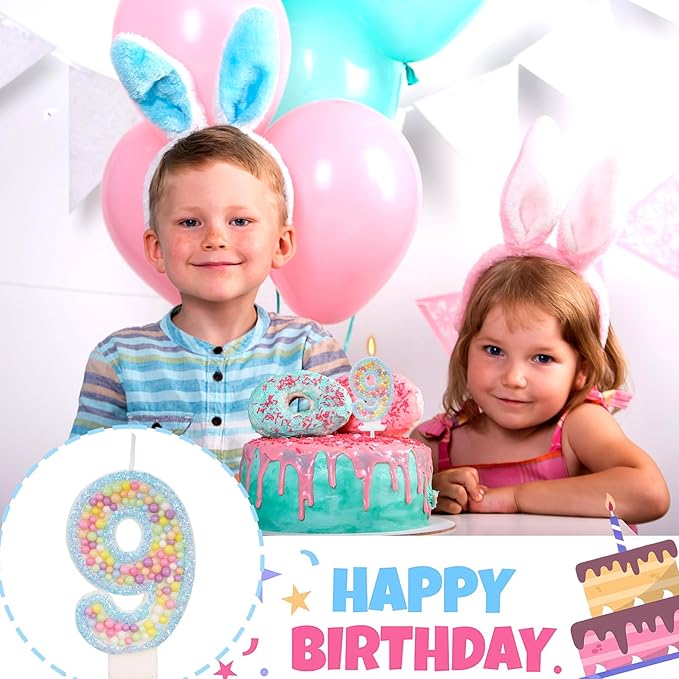 Birthday Candles - Number 9 Candle, Colorful Macaron Candles for Boys/Girls, Blue Cake Decorations, Blue Birthday Decorations, Cartoon Theme Party Supplies