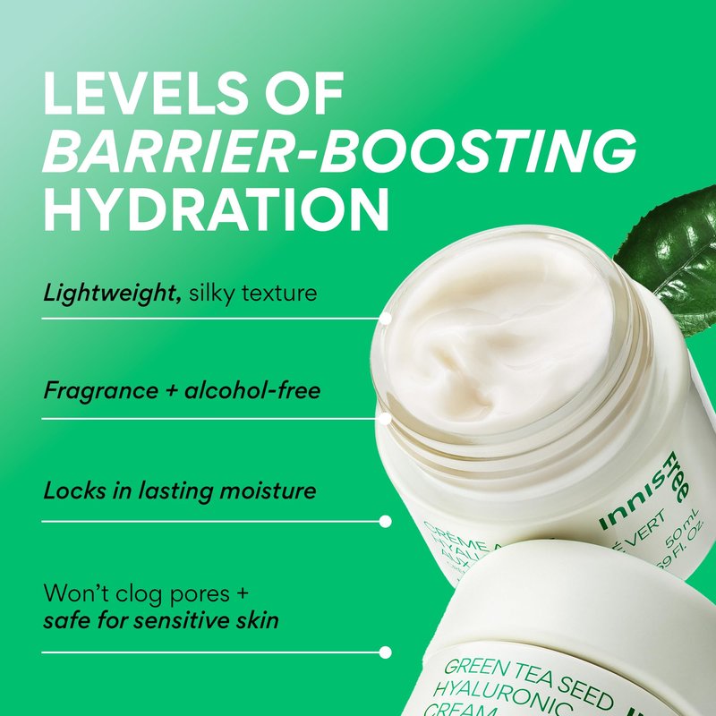 innisfree Green Tea Seed Hyaluronic Acid Cream, Korean Face Moisturizer with Ceramide & Skin Barrier Complex, Fragrance-Free & Non-Comedogenic