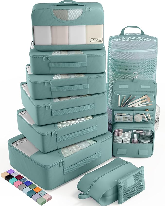 Veken 10 Set Packing Cubes for Travel Essentials, Suitcase Organizer Bags in 4 Sizes, Carry-On Luggage Accessories with Large Laundry Bag & Passport Holder, Must-Have for Airplane, Road Trip & Camping