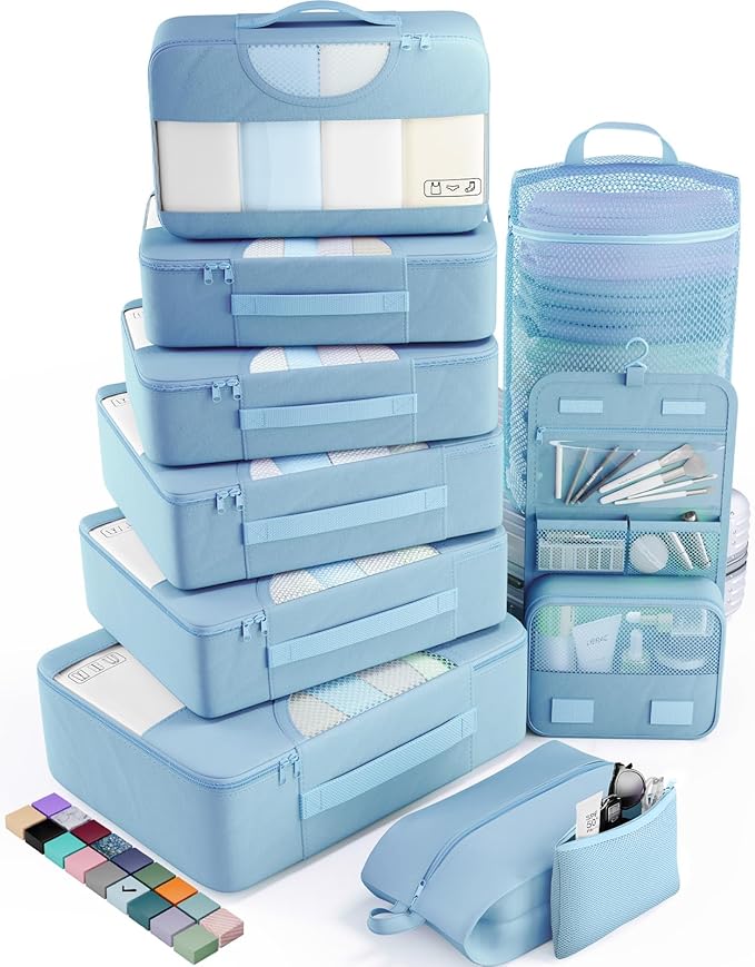 Veken 10 Set Packing Cubes for Travel Essentials, Suitcase Organizer Bags in 4 Sizes, Carry-On Luggage Accessories with Large Laundry Bag & Passport Holder, Must-Have for Airplane, Road Trip & Camping