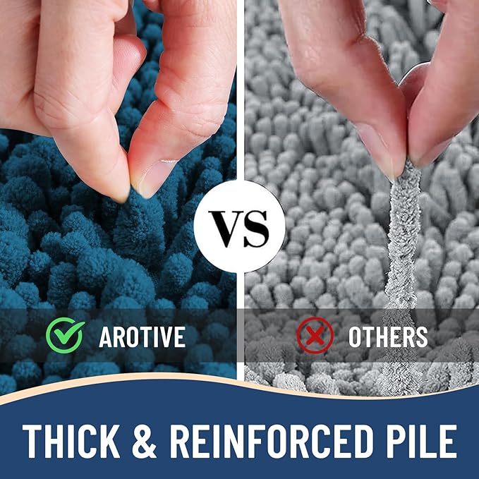 Arotive Luxury Chenille Bathroom Rug Mat, Extra Soft Thick Absorbent Shaggy Bath Rugs, Non-Slip Machine Wash Dry, Plush Bath Mats for Bathroom, Shower and Tub, 30x17, Peacock Blue