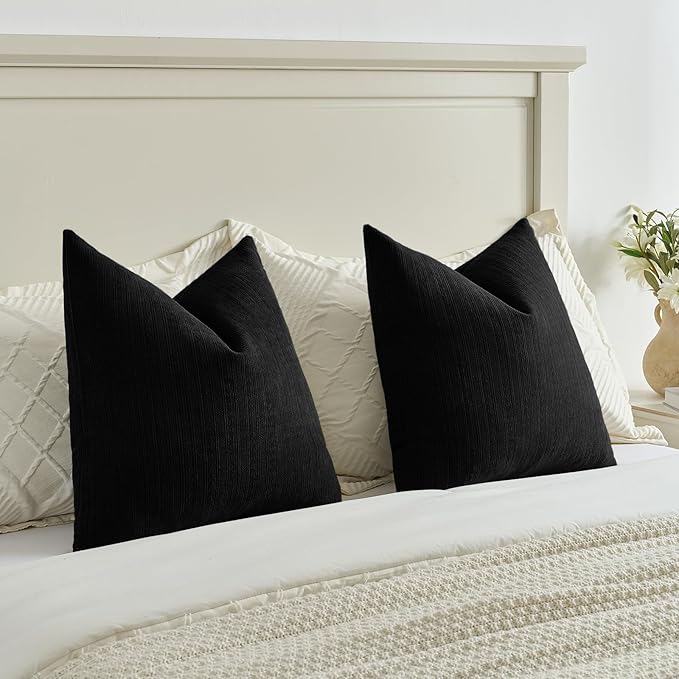FUTEI Black Decorative Throw Pillow Covers 24x24 Inch Set of 2,Soft Cozy Wheat Ear Striped Patterns European Cushion Cases,Modern Home Decor for Couch Bed Living Room