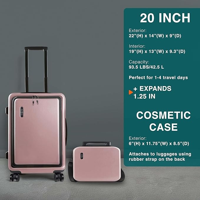 TRAVELARIM Luggage Sets 3 Piece, 20 Inch Carry on Luggage and 24 Inch Suitcases with Wheels Spinner, Durable Hard Shell Suitcase Set, Expandable Travel Suitcase, Pink