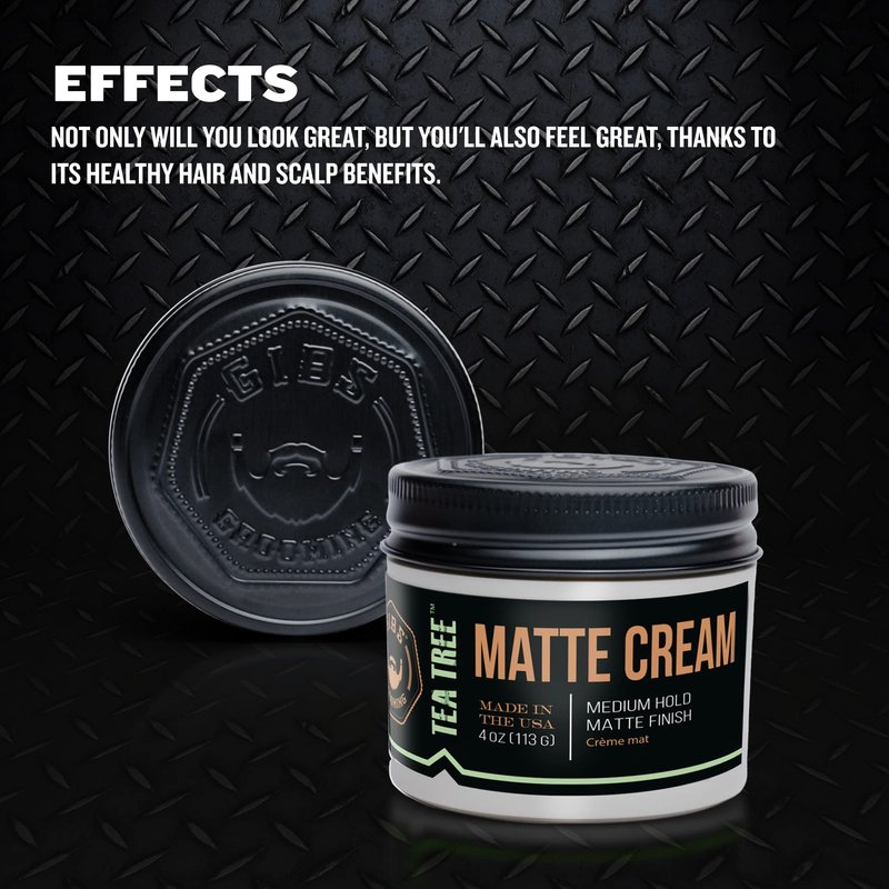GIBS Tea Tree Matte Cream-Light/Medium Hold, Long Lasting Light Hold, Made in USA 4oz