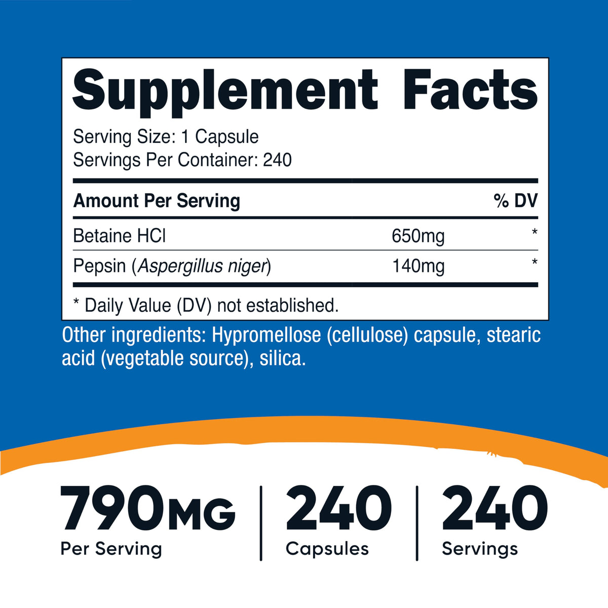 Nutricost Betaine HCl + Pepsin 790mg, 240 Capsules, 3 Bottles (720 Capsules)