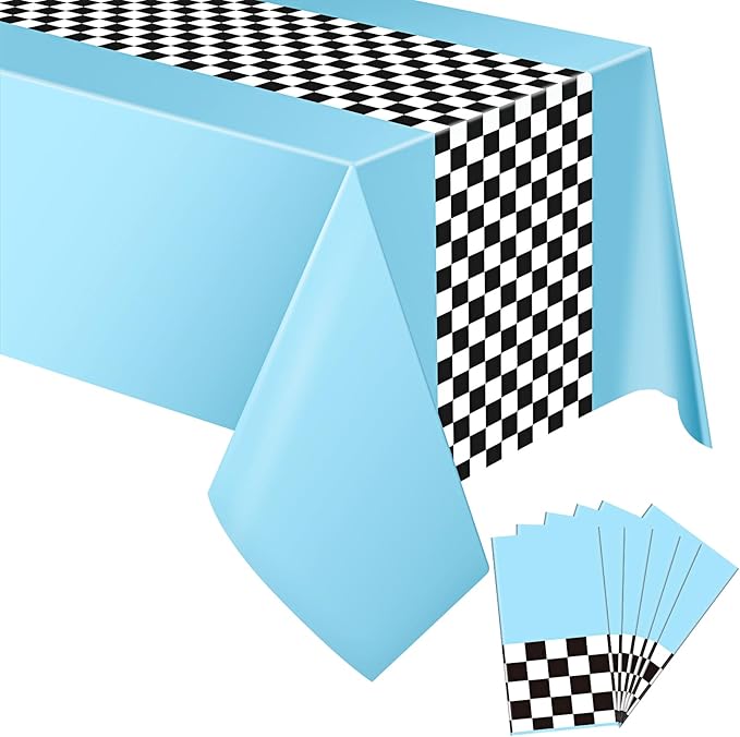 Irenare Car Birthday Party Supplies Racing Decorations 50s Party Tablecloth Racetrack Table Runner Table Covers for Kids Boy Car Theme Birthday Decor, 54 x 108 Inch(Sky Blue,6 Sheets)
