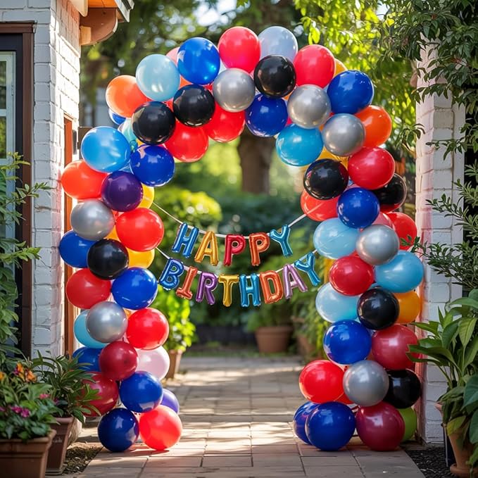 Red Blue Black Balloon Arch Kit, Blue and Red Balloon Arch Kit, Blue Black Balloons Garland with 22 Inch Star Foil Balloons for Men Boys Birthday Baby Shower Graduation Party Decorations