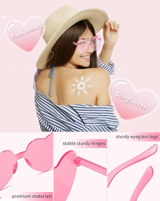 20 Pairs Heart Sunglasses for Women Bulk Transparent Pink Heart Shaped Sunglasses Bachelorette Party Glasses Fun Glasses for Party Favor to Add A Splash of Fun And Style