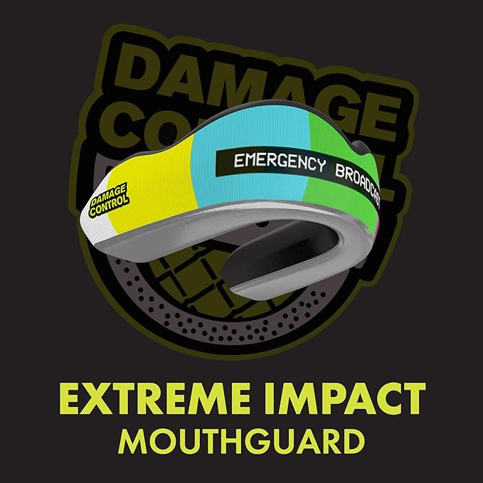 DAMAGE CONTROL Extreme Impact Mouth Guard – Sports Mouthguard for Boxing, MMA, BJJ, Hockey, Rugby, Lacrosse, & More – Mouthpiece for Teeth & Jaw Protection, Youth & Adults (Youth, Emergency Broadcast)