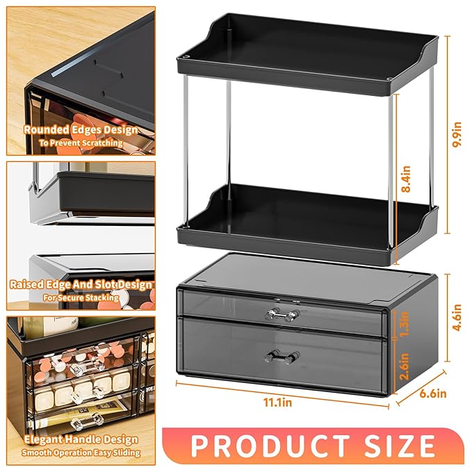 Yieach Acrylic Makeup Organizer Countertop,Large Skincare Organizer for Dresser Top,Plastic Bathroom Counter Organizers and Storage for Beauty,Cosmetic,Hair Products,Lotion and Perfume Organizer,Black