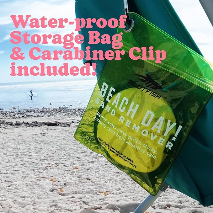 Pilotfish Beach Essentials Sand Remover Bag, Gentle Skin-Friendly Formula with 7 Natural Ingredients, Free of Talc and Fragrance, Sand Removal Beach Accessories, Must Haves, Gifts for Women (2-Pack)