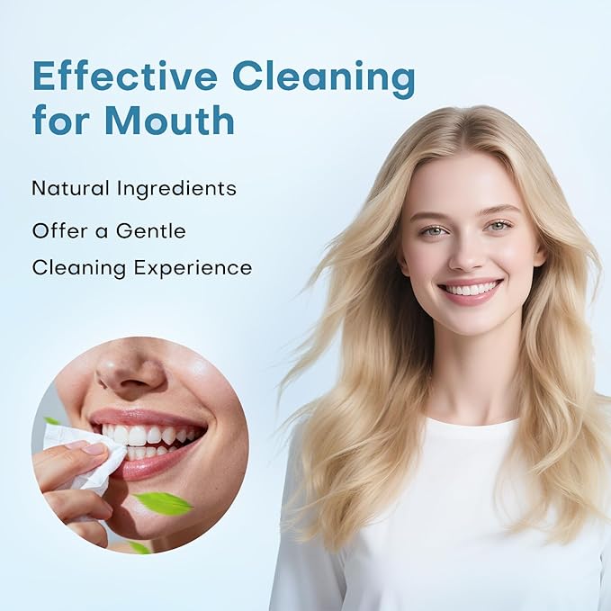 Denture Cleaner Wipes Disposable Teeth Gum Retainer Wipe Oral Care, Tooth Gums Cleaning Dental Dentures Tablets, Denture Adhesive Food Debris Braces Stain Odor Remover for Adults Elderly Mint 200 Pcs