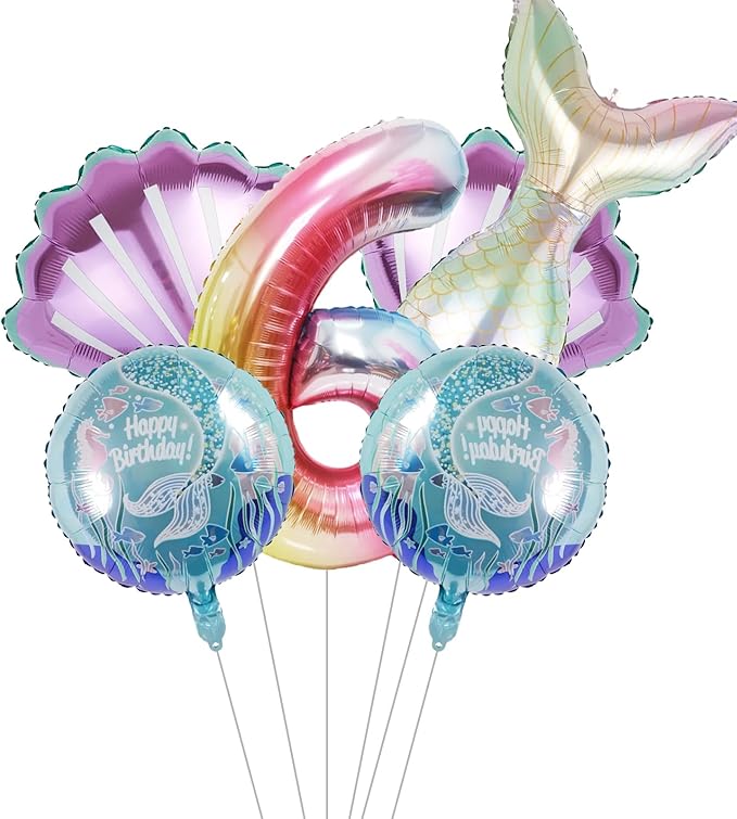 Mermaid Birthday Decorations Mermaid Balloons - Number 6 Balloons for Girls Under The Sea Mermaid Theme Baby Shower Birthday Favors