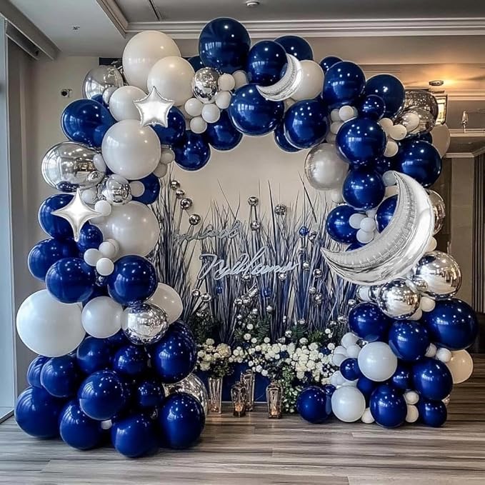 Navy Blue Balloon Garland Arch Kit Double Stuffed Royal Blue Star Moon Balloons for Birthday Baby Shower Over the Moon Prince Graduation Wedding Space Astronaut Galaxy Party Decorations