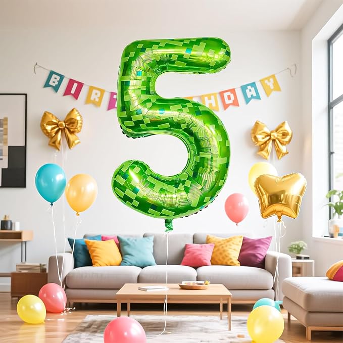 Green Number Balloons, Gaint Green Pixel Number 4 Balloon 40 Inch Dark green 4 Balloon for Boys Girls Kids 4th Birthday Party Decoration