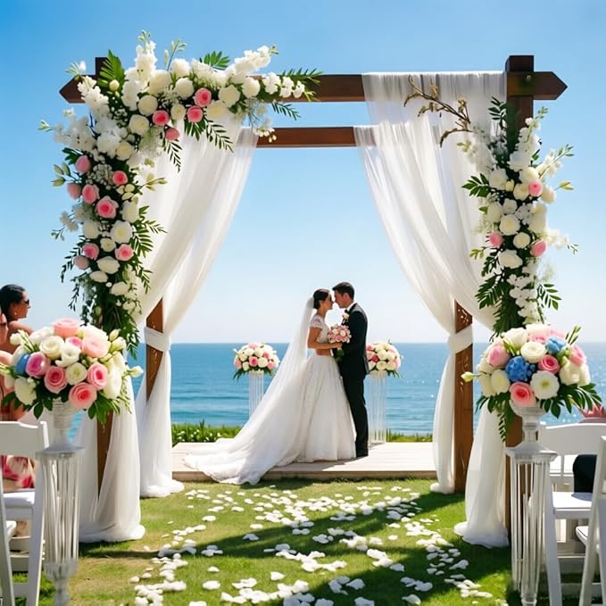 White Wedding Arch Draping Fabric 30'' x 18FT 4 Panel Sheer Chiffon Arch Drapes for for Easter Bridal Shower Baby Shower Photo Booth Church Decor Birthday Party Outdoor Decoration