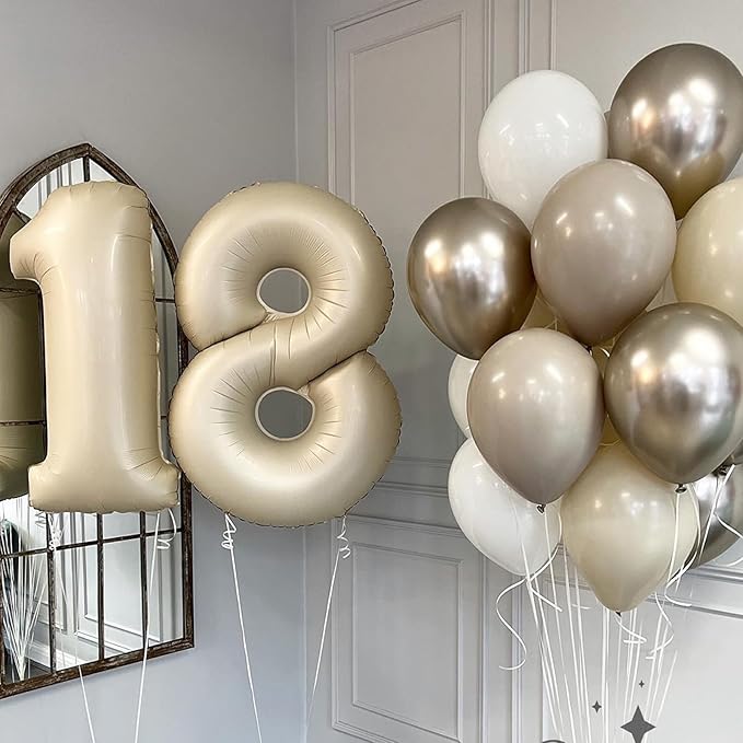 Number 8 Balloon Beige,40 Inch Large Cream Foil 8 Helium Balloons for Boys Girls Birthday Anniversary Decorations