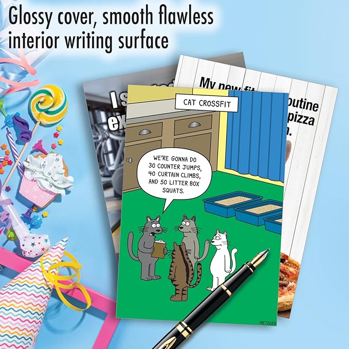 NobleWorks Assortment Pack of 3 Hysterical Birthday Greeting Cards with Envelopes for Men and Women (3 Designs, 1 Each) Kitten Fitness VC10012BDG-C1x3