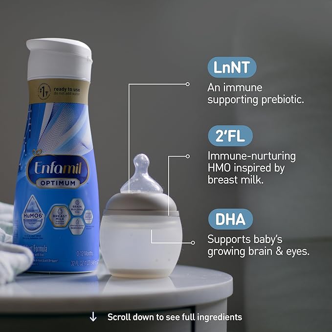 Enfamil Optimum Baby Formula, Our Closest Formula to Breast Milk, Brain Building DHA, Dual Prebiotics, Infant Formula Ready-to-Feed, Baby Milk, 32 oz RTU (Pack of 4)