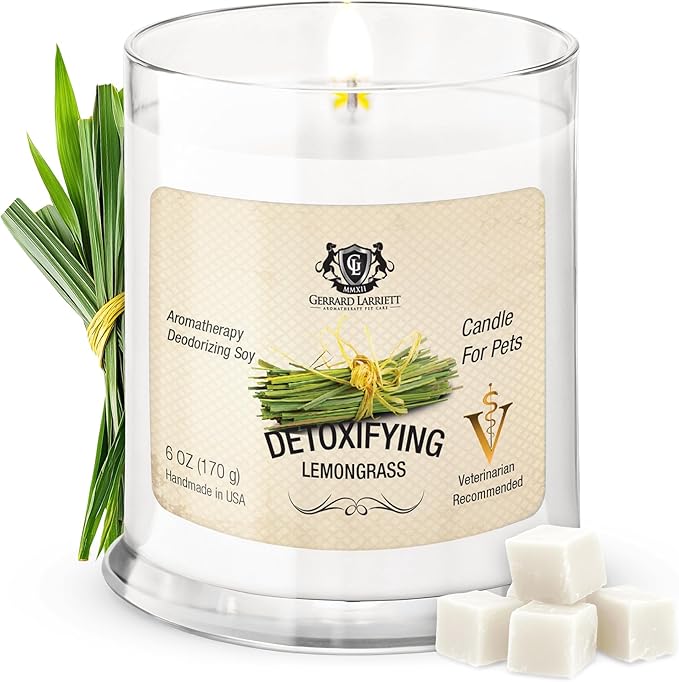 Pet Odor Eliminator Candle Detoxifying Lemongrass Scented Candle, Calming Candles Aromatherapy for Home Decor, Soy Wax Pet Candles Odor Eliminator for Animal Lover, Aromatherapy by Gerrard Larriett